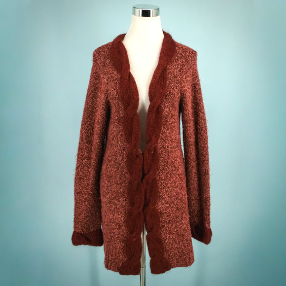 Sleeping On Snow Anthropologie Size Small S Red Wool Blend Tunic Cardigan Jacket - Picture 1 of 4